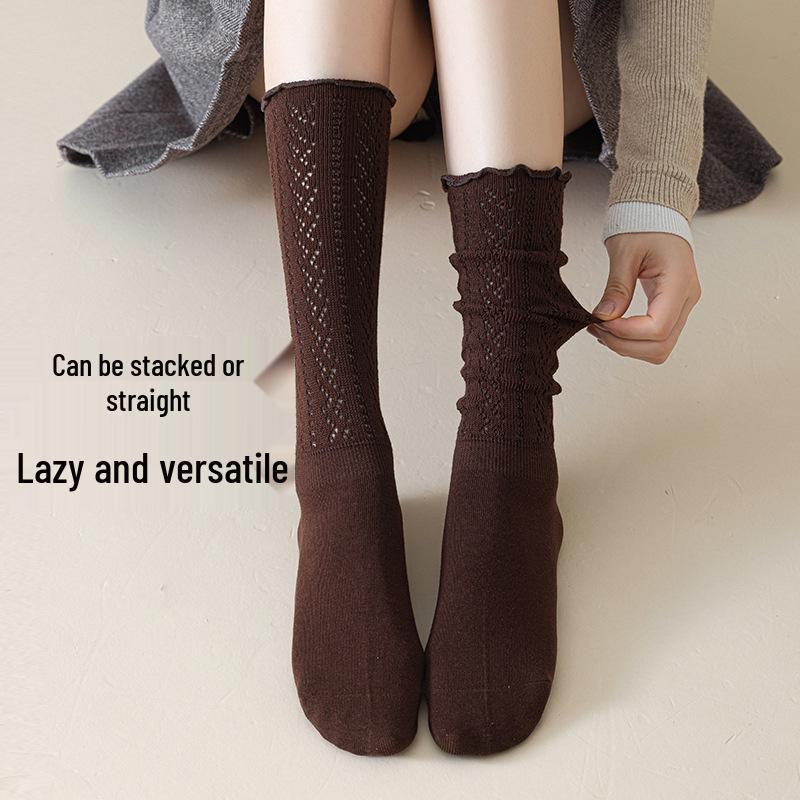 Chunky Knit Openwork Slouch Socks - Solid Color Calf & Over-the-Knee, Lace Miu Style, Anti-Slip Boneless Cotton Boot Socks