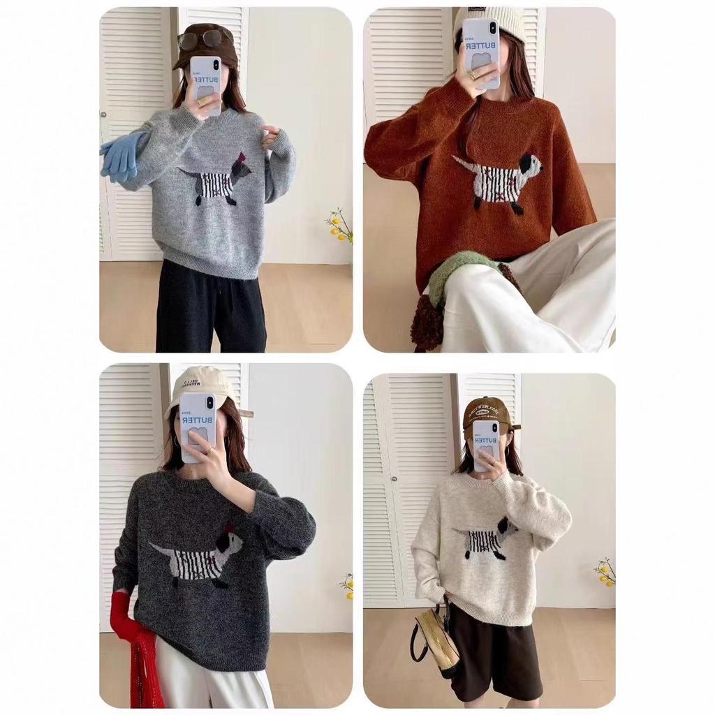 Women's Autumn/Winter 2025 Thickened Embroidered Puppy Pullover Sweater, Age-Reducing Knitted Layered Top