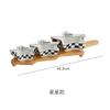 Black and White Grid Geometric Round Ceramic Fruit Platter, Nut Platter, Candy, Afternoon Tea Dim Sum Platter, Wooden Tray