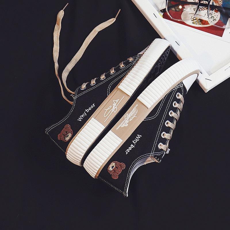 Bear canvas shoes women's spring new secondary sneakers student little white shoes lace-up board shoes tide