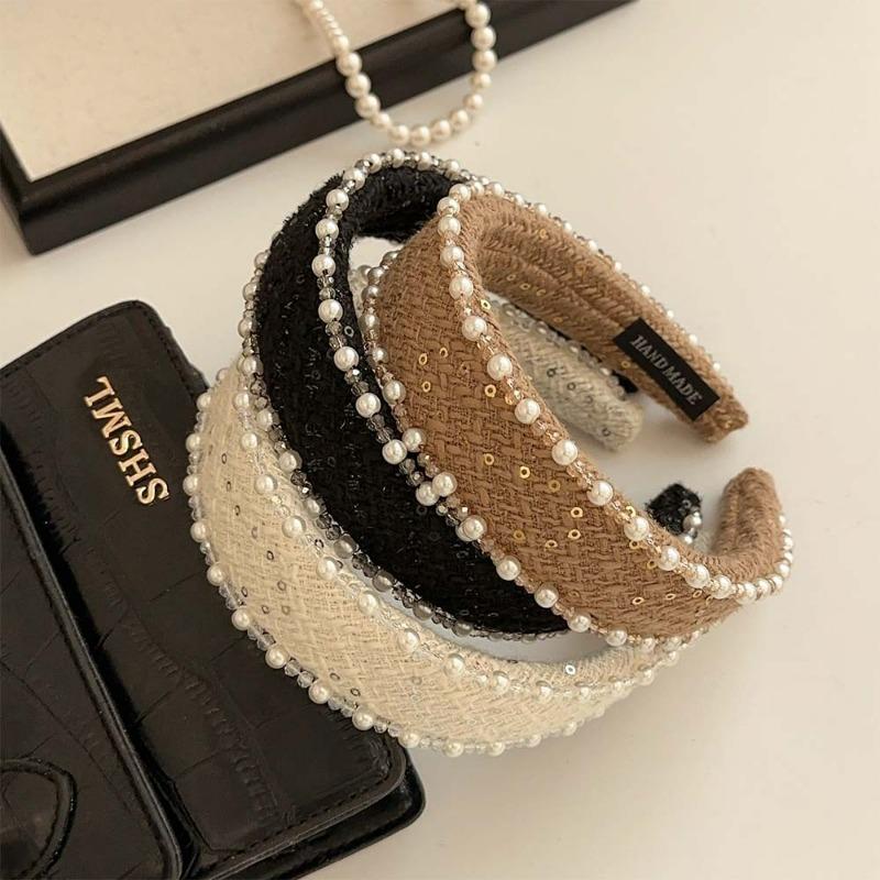 Heavy Industry Wool Pearl Headband High Sense Wide-Edged Headhoop High Skull Top Hair Fixer Light Hair Accessories