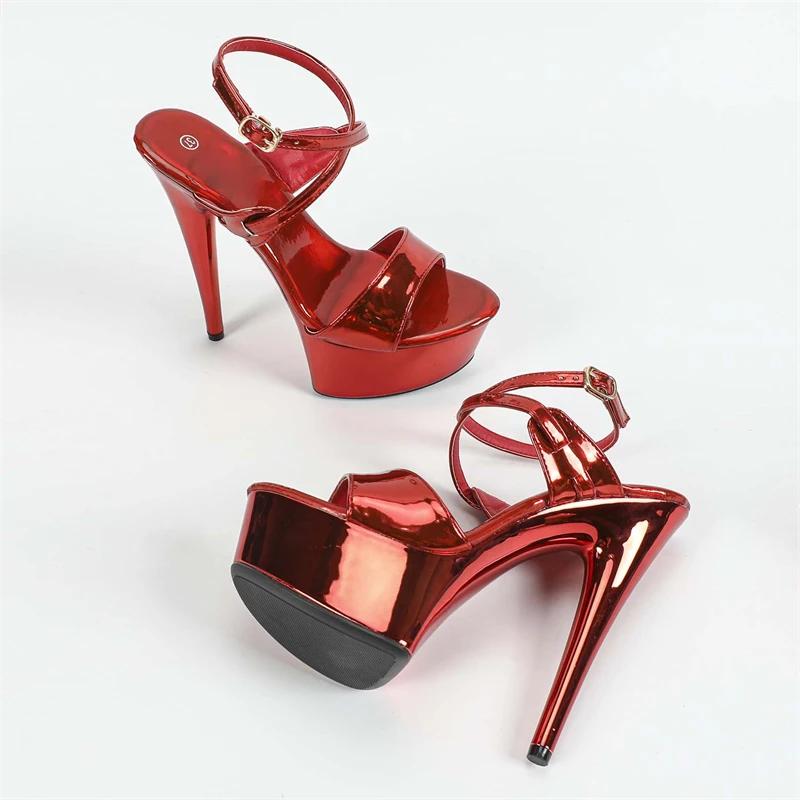 

2025 Новые Сексуальные Женские Сандалии на Платформе с Ремешком на Пряжке, Экстремально Тонкий Каблук, Свадебные, Выпускные, Женская Обувь, Zapatillas De Mujer 43 красный