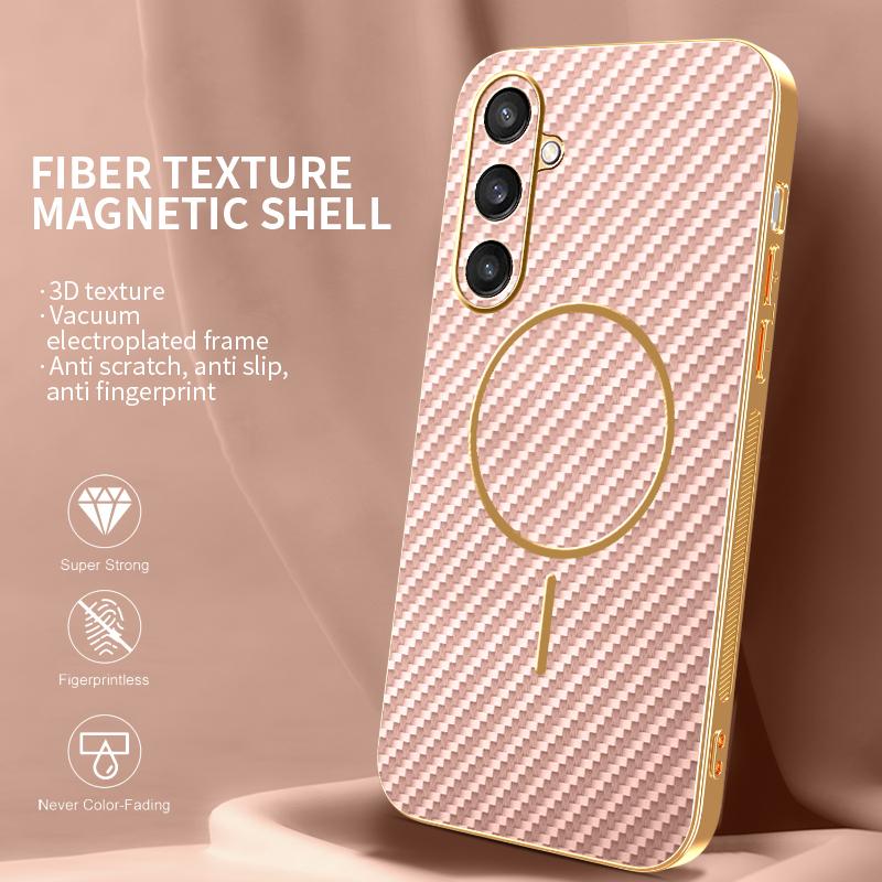 For Samsung Galaxy S25 Phone Case Carbon Fiber Textured Electroplated TPU Back Cover