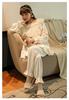 Lolita Long Sleeve Pajama Set Pants White Cosplay Ruffles White [Lady Lazy] (L)