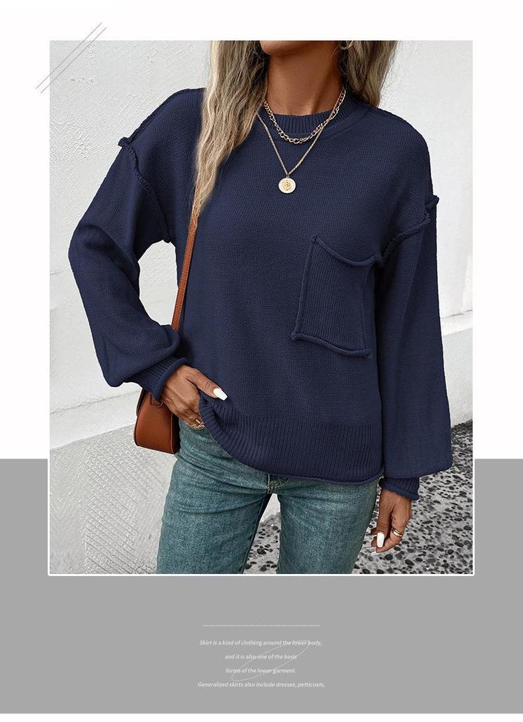 Multi-Color European & American Style Loose Long Sleeve Solid Color Autumn Sweater for Women