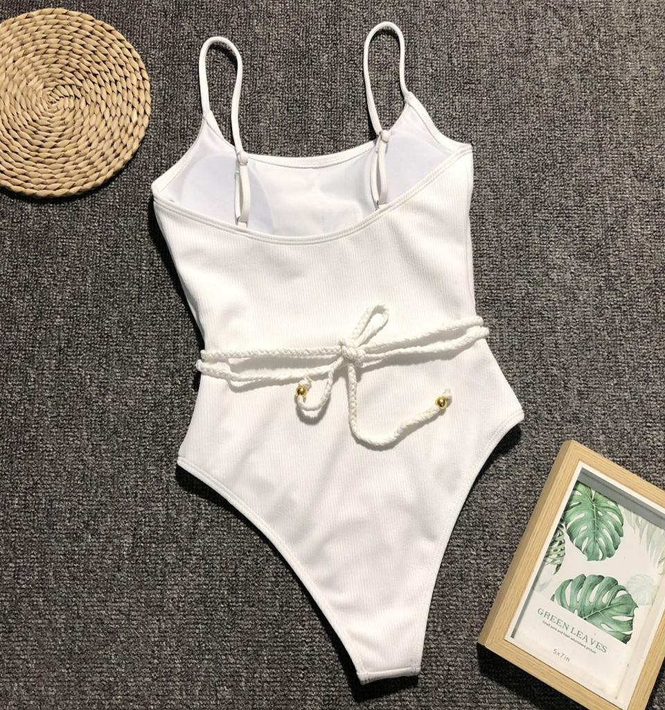 Damen Badeanzug Einfarbig Einteilig Sexy Binden Zurück Bikini Bademode Badeanzüge