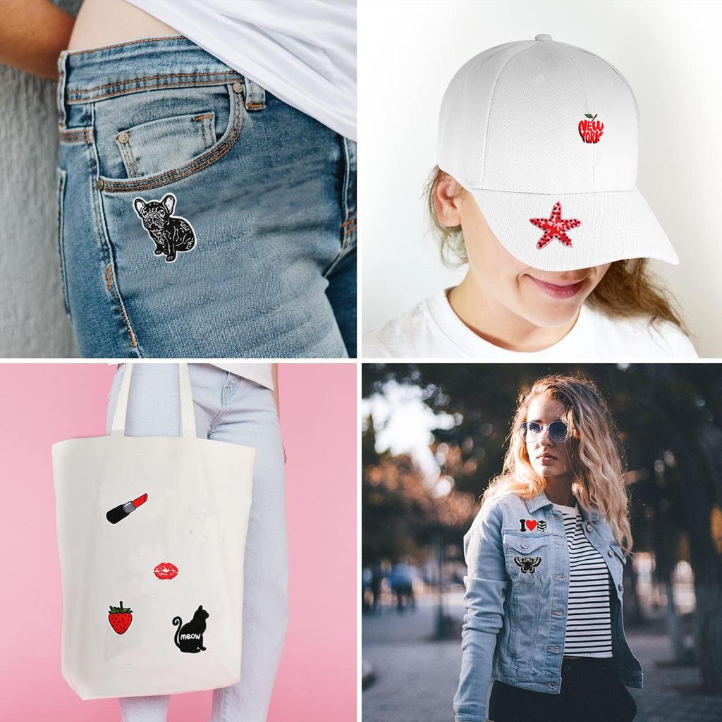 Wind Chime Embroidery Cloth Sticker Cute Bulldog Bag Decorative Patch Sticker Art Embroidery Label Red Lip Stamp Sticker