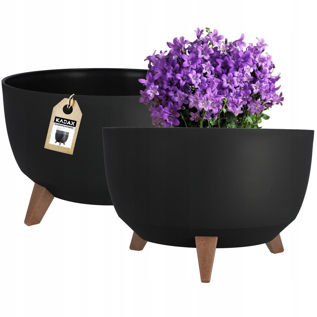 KADAX Flower Pot Planter 29cm Cover + Insert Legs Cork Flower Stand Black