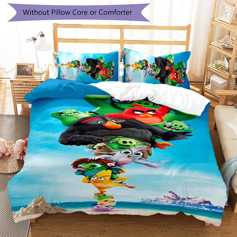 3pcs angry Birds pattern bedding set duvet cover set includes duvet cover &pillowcases, perfect all season bedroom decoration & gift
