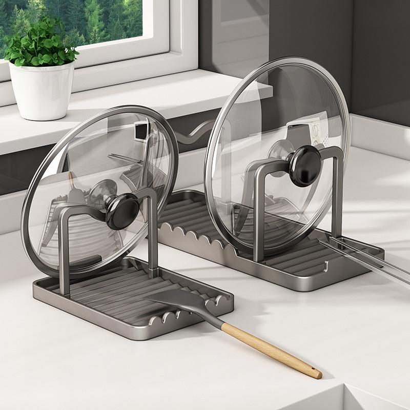 Kitchen Cookware Lid And Utensil Organizer With Aluminum Alloy Surface Mount For Countertop Use
