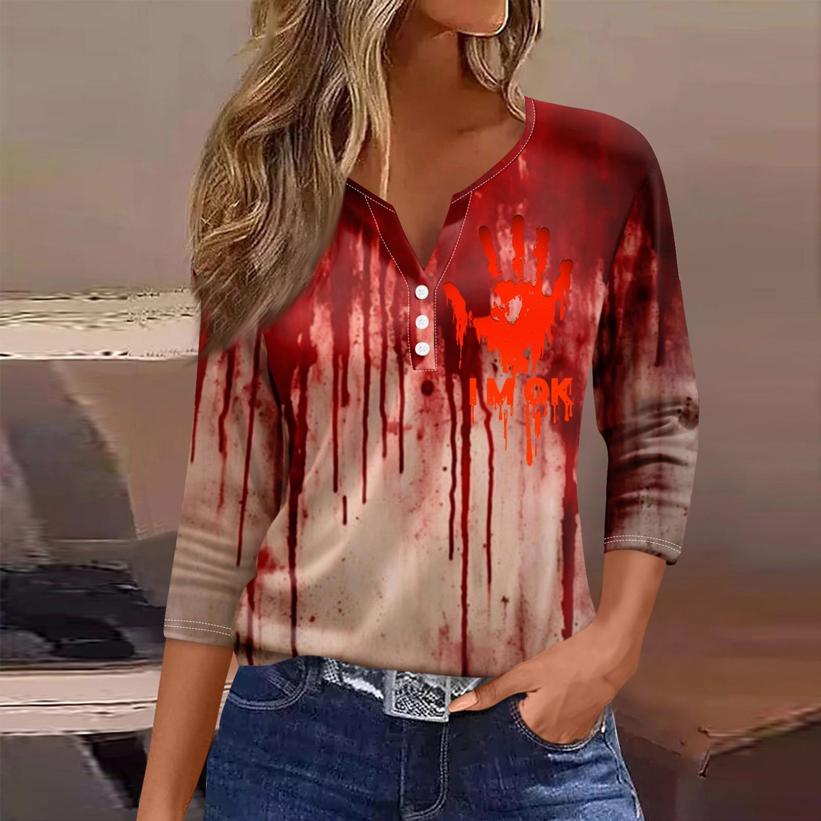 

Женская модная повседневная блузка с рукавом три четверти и принтом букв на Хэллоуин L винный