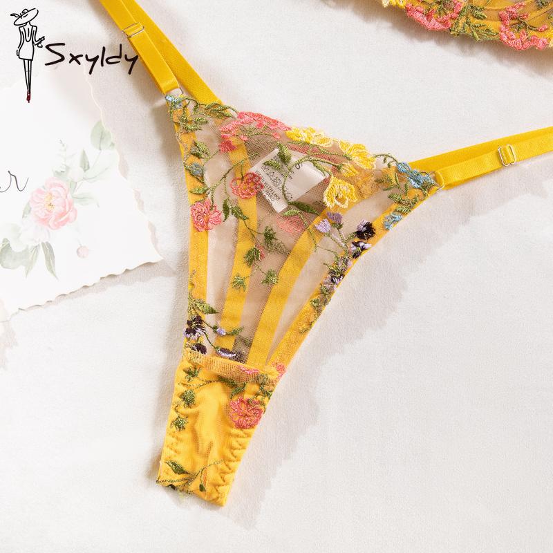 Sexy, einlagiger Bügel-BH mit kleinem Blumenmuster, verstellbarer Tanga, sexy Unterwäscheset