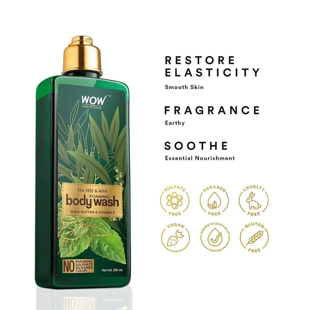 Shower Gel with Tea Tree and Mint (250 Ml), Tea Tree & Mint Foaming Body Wash, WOW Skin Science