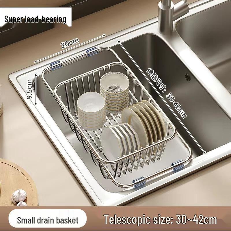 Stainless Steel Telescopic Dish Drying Rack and Sink Vegetable Washer