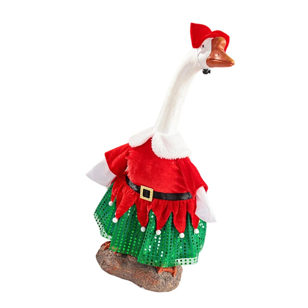 Christmas Velvet Dress Outfit For 23In Porch Goose Statue Decoration With Bow Garden Lawn Decor