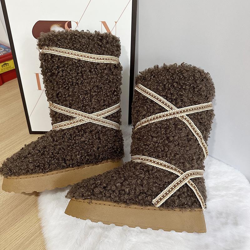 2025 winter new wool boots children punk lamb platform high heel snow boots plush long shoes Europe and America