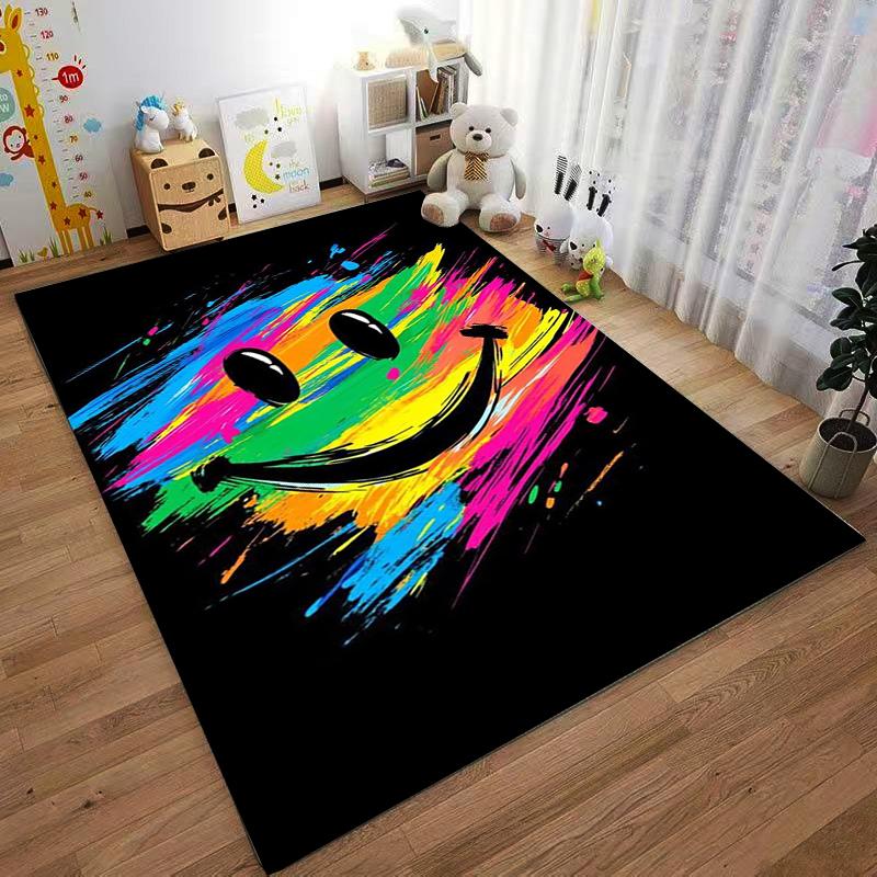 Colorful Smiley Face Carpet Set Black Carpet Set (1 Duvet Cover, 2 Pillowcases, Duvet Not Included)