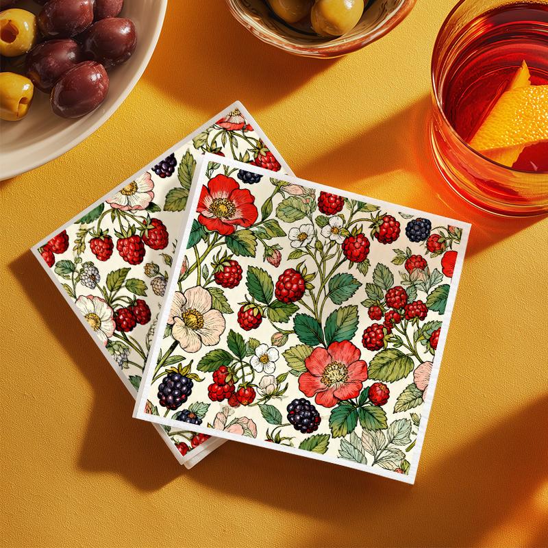 6PCS Cleaning Dishcloths Reusable Kitchen Dish Towels Vintage Floral Berry Print Dishcloth Absorbent Lint Free Cloth Washable Duster Rags Tea Towels