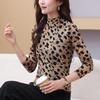 Autumn Women's Leopard Print Turtleneck Top Casual Slim Fit Long Sleeve Bottoming Shirt