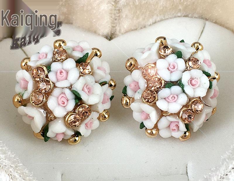 Korean Style Ceramic Rose Stud Earrings and Ear Cuffs