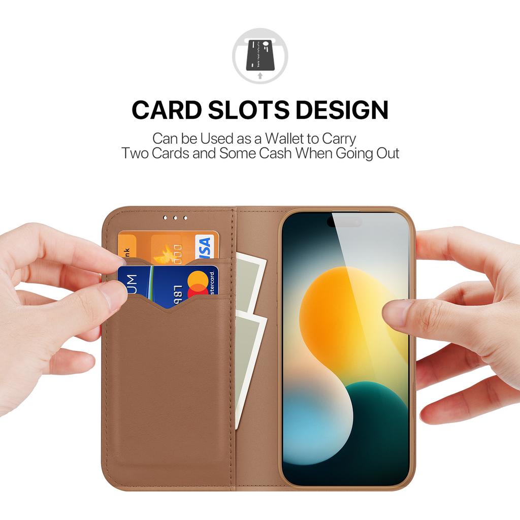 Für iPhone 17 Pro Max Hülle DUX DUCIS Hivo Serie Rindsleder RFID-Blockierendes Wallet Ständer Klapphülle