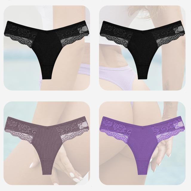 FINETOO Women Sexy Panties Lace thong Briefs Underwear for Female Intimates Lingerie Sexy Pantys Perspective Floral Plus Size Panties