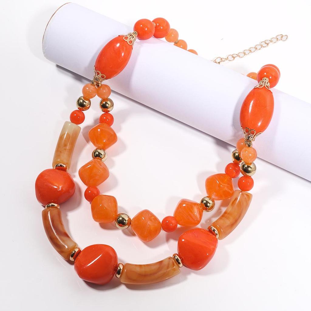 Multicolor Double-Layer Beaded Chunky Necklace Pendant Chain Women Jewelry Party Gift