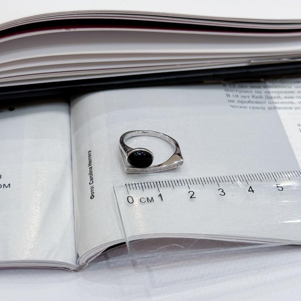 Silver Ring with Natural Onyx, Cubic Zirconia, Product Weight 2.84 G (60002094)