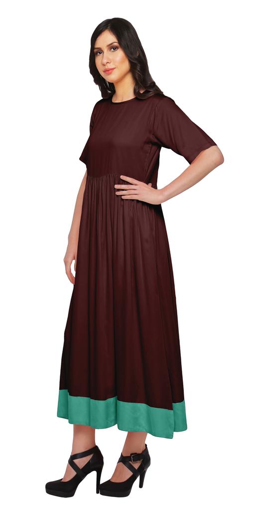 Moomaya Solid Casual Cotton Dress For Women A-Line Long Maxi Kurti Women