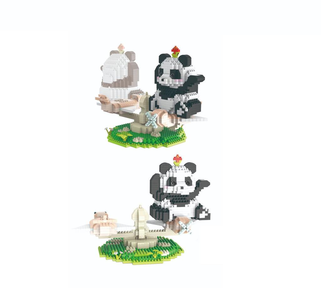 Nanobricks Lovely Cartoon Animal Micro Diamond Block Panda Swing Seesaw Rocking Horse Carousel Model Bricks Educational Toys