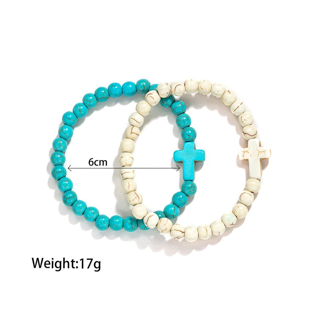 Classic Turquoise Cross Beaded Bracelet Couple Elastic Rope Fashion Texture Party Jewelry Gift Wrist Accessories