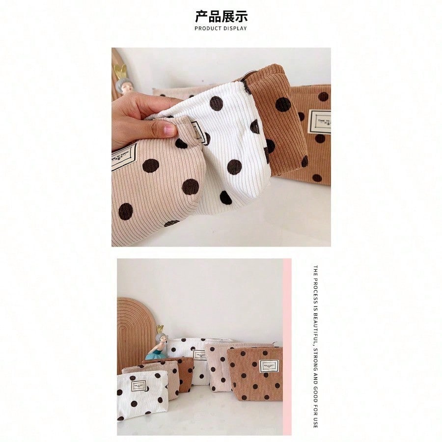 Corduroy Retro Polka Dot Cosmetic Bag High Value Casual Storage Bag Finishing Bag