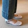 Hand-woven Style Genuine  Round Toe Low Heel Back Hollow Lace-up Sandals Solid Color Thick Heel Elegant Women's Shoes