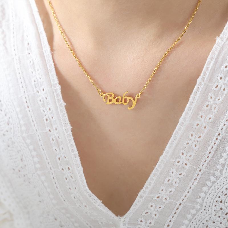 European & American High-End Titanium Steel Gold Letter Pendant Necklace for Women