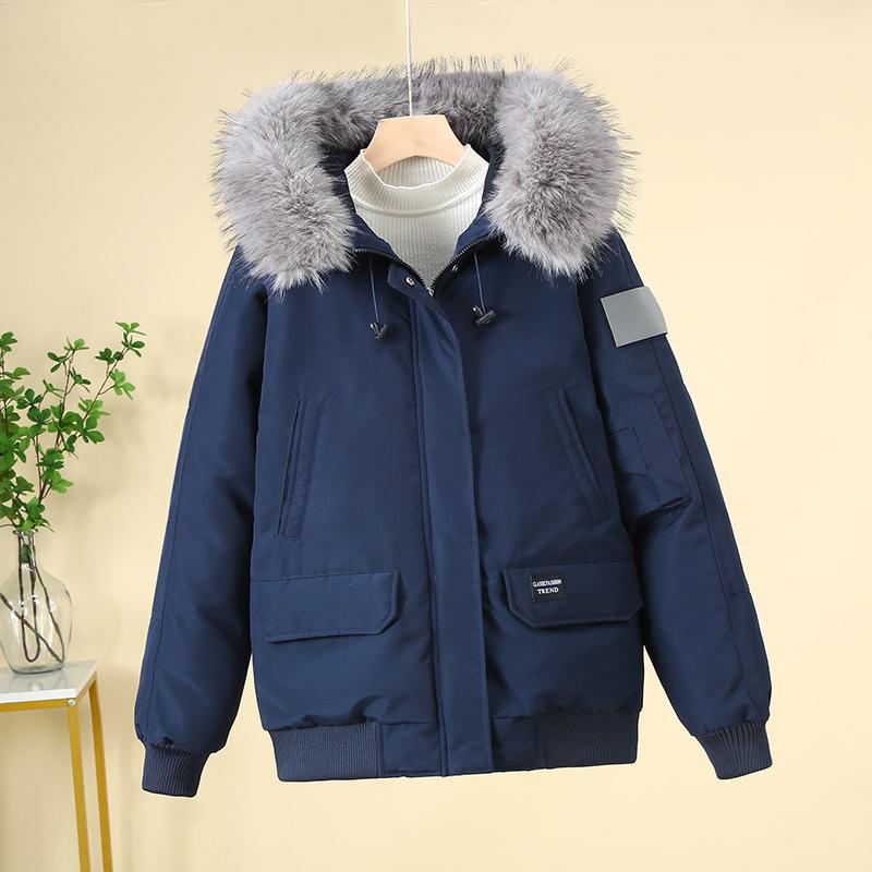 Down cotton clothes women's new winter ovrsize women's big fur collar loose hooded thickened cotton-padded clothes