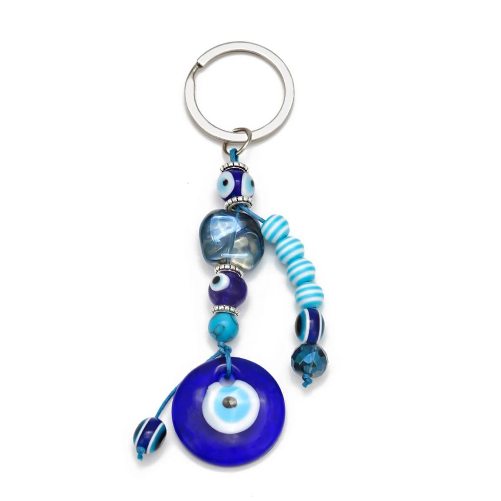 Lucky Eye Alloy Fatima Hand Elephant Owl Tree of Life Keychain Blue Turkish Evil Eye Key Chain Car Keyring for Women Men Jewelry