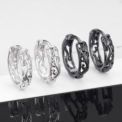 Punk Hollow Dragon Carved Ear Buckle Earrings For Men/Women Black White Color Hip Hop Street Popular  Ear Jewelry