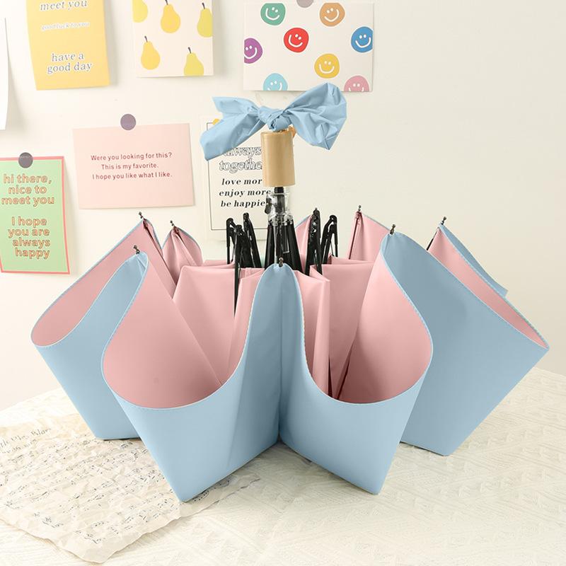 

2023 Новый стиль, цветная деревянная ручка, резиновый зонтик для женщин и девочек, детский складной солнцезащитный крем, солнцезащитный водонепроницаемый