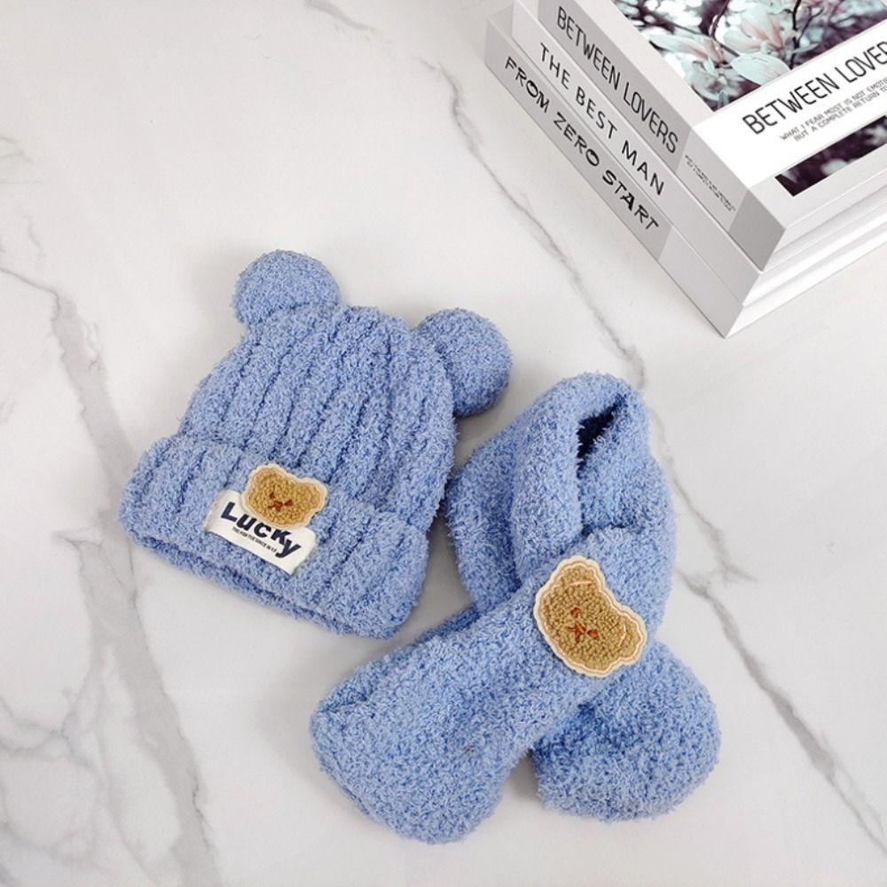 

Neck Scarf Kids Crochet Hat Bear Children s Ear Protection Hat Baby Hat with Scarf Girls
