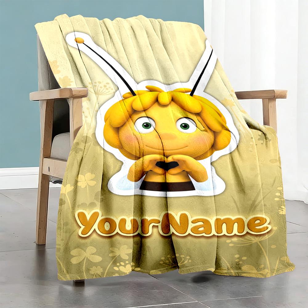 Biene Maja Personalized Name Blanket Multi-purpose Customizable Blanket Ultra-Soft for Nap Bed Home Decor Seaside All-Season Use