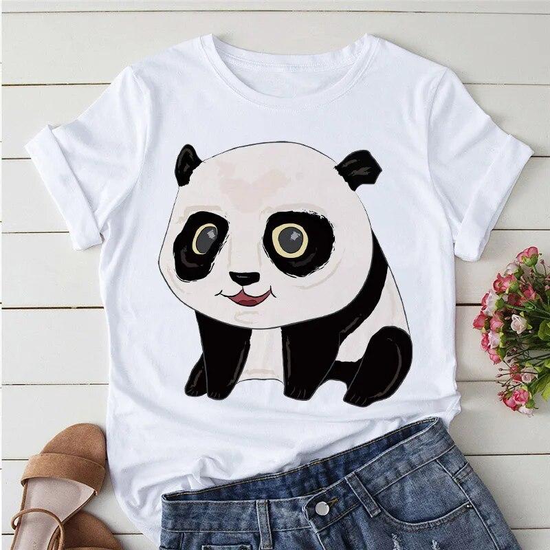 Summer Tshirts Cartoon T shirt women Kawaii Panda Yoga Print Cute Women tee-shirt Short Sleeve Tee Ladies Casual Tops T-shirt