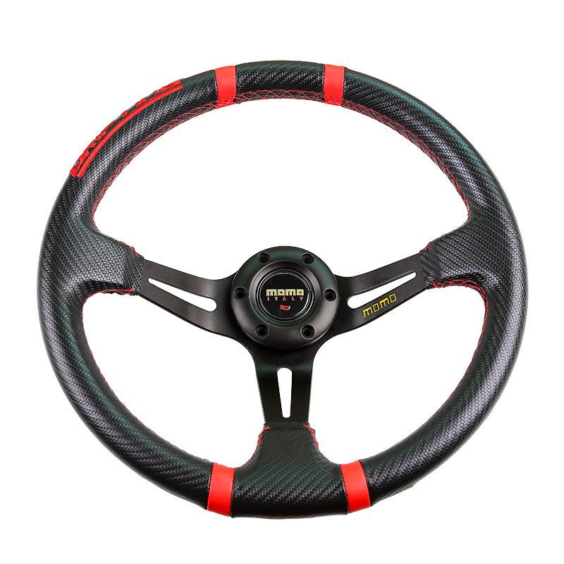Universal 6 Bolt 350mm Deep Dish PVC Leather Carbon Fiber Steering Wheel
