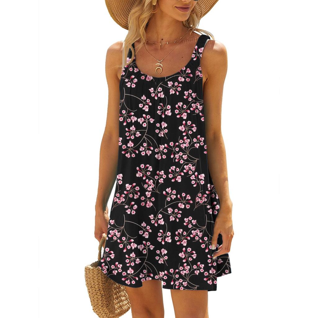 Women's Summer Sexy Suspender  Dress Sleeveless Printed Dress  Sling Dress