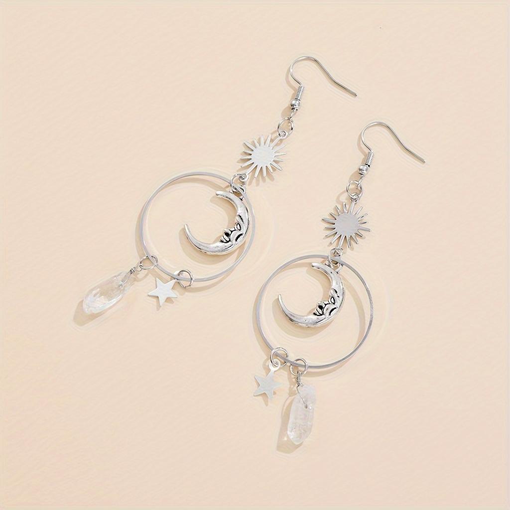 Boucles d'oreilles pendantes tendance Lune Vent Étoile Argent Irrégulières Naturelles Blanches, Bijoux étincelants pour les fêtes, Boucles d'oreilles exquises pour les cadeaux