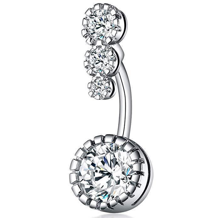 Exotic Butterfly Heart Bow Zircon Inlaid Navel Ring, 316 Stainless Steel, European & American Style
