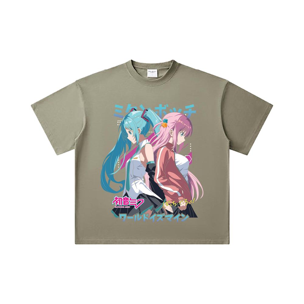 260 GSM Double Yarn 32 Count 100% Cotton Bocchi The Rock V3 Miku X Bocchi Print Unisex Heavy Cotton T Shirt