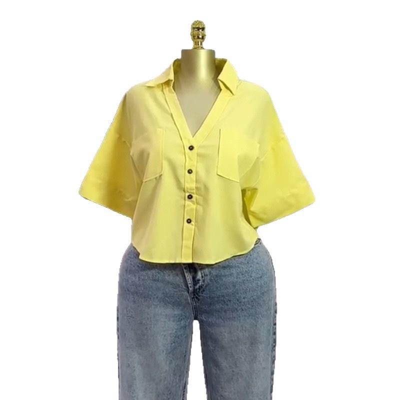 Women's 2026 Summer New Design Loose Fit Versatile Fashionable Short Collared Shirt Top