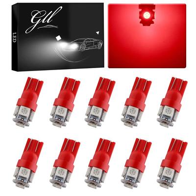 T10 LED kupébelysning registreringsskyltsljus 5050 Chip 5 raders positionsljus DC12V Röd 10st