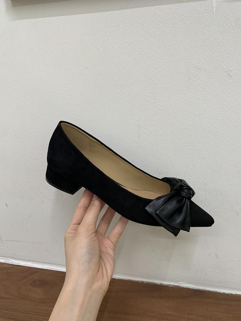 Jonmei for San Thick Heel Bow Pointed Single Shoes Women's Shoes 2025 Spring and Autumn Versatile Commuter Ladyshoes