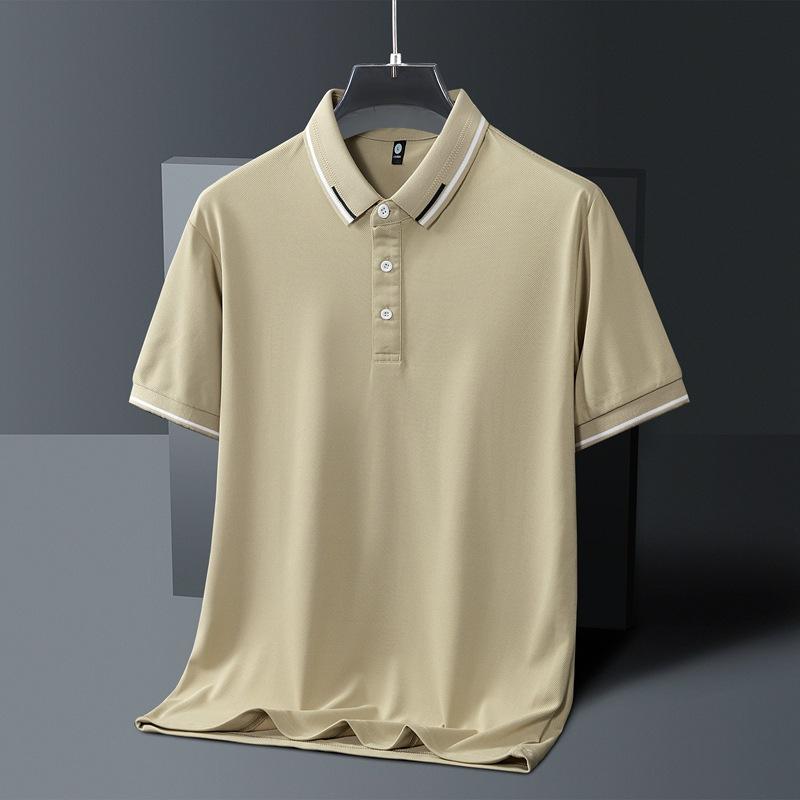 Men'S Ice Silk Polo Shirt Summer New Trend Solid Color Simple Thin Casual Short Sleeve Lapel T-Shirt Polo Shirt